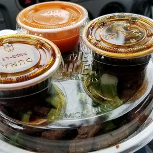 Regular Angus bowl that I had to beg the employee just to get 3 sauces. Screw that, $.10 of sauce just lost you a permanent customer.