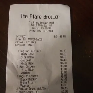 the receipt for the fire broiler