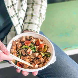 Extra firm organic tofu veggie bowl.