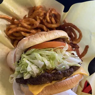 Western bbq burger w/curly fries. IG: @mylifeaskat_