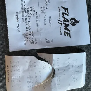 Receipt for Grilled Chicken Salad. $10.25, but charged $10.66 for using credit...