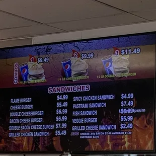 Sandwich menu