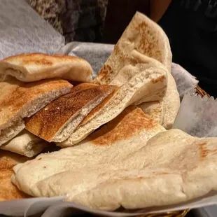 a basket of pita bread