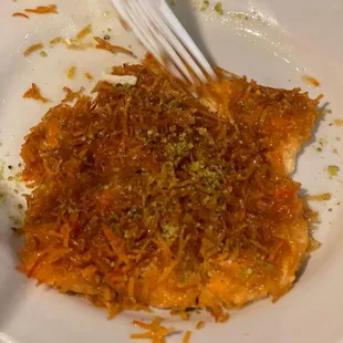 Knafeh Nabulsia a shedded pastry filled with cheese and dressed with light syrup incredible
