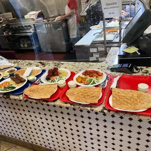 a variety of food items on a counter