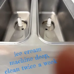 two stainless steel sinks with ice cream