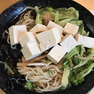 Vegetarian with added tofu and dumplings (removed greens from top)