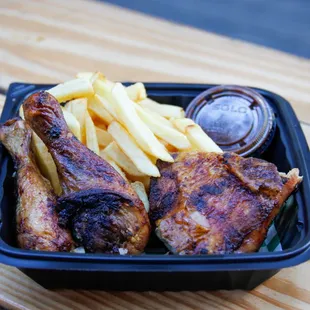 Jerk chicken and fries