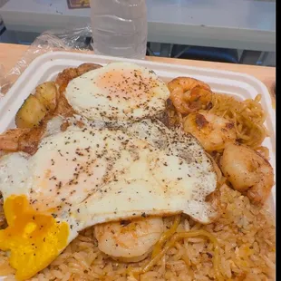 Shrimp plate with veggies rice and noodies! Everything had BOMB FLAVOR Everything was cooked fresh and the sauces were super