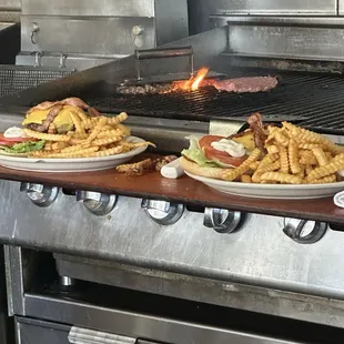 Double bacon cheeseburger with fries for $10