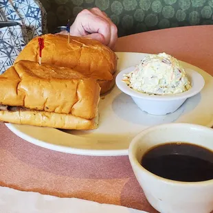 Rather unexciting presentation but tasty French Dip with a side of potato salad.