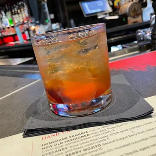 New Old Fashioned.   Made in the glass, barely stirred, with ice cubes.... Terrible.