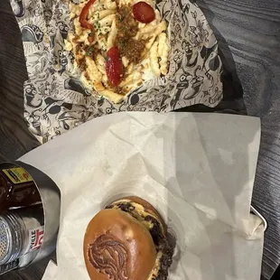 Candied jalapeño cheeseburger with chili fries.