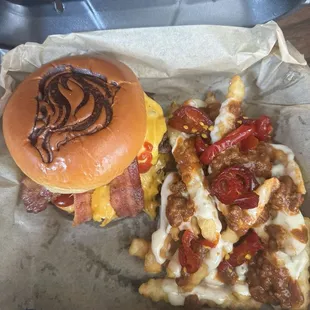 Chipotle Honey Bacon BBQ Cheeseburger with Chili Cheese Fries