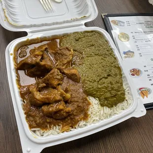 Two item combo with goat curry and palak paneer