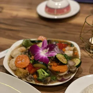  a plate of food on a table