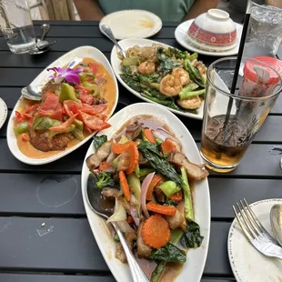L-R Thai Duck, Pad See Ew and Crispy Pork Belly