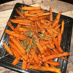 a tray of sweet potato fries