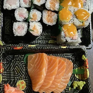 salmon sashimi- good size, served cold, &amp; tastes fresh