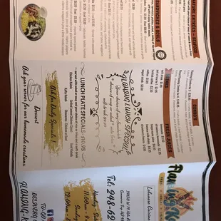 the menu for flaming kabob