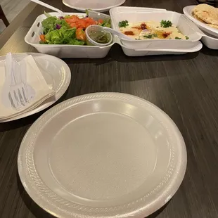 Even if you eat in, everything comes in styrofoam. This is the salad and humus that comes with the combo for two.