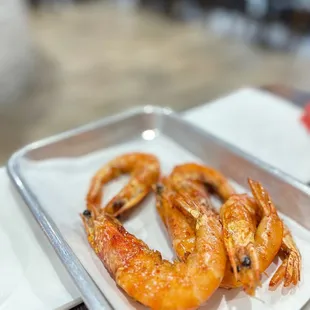 a tray of shrimp on a table