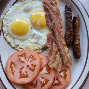 Two Eggs, Sausage Links and  Bacon Strips