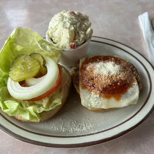 Italian Burger (with veggie patty). Potato salad. All fresh, flavorful, and &quot;BOMB&quot; delicious! ‍