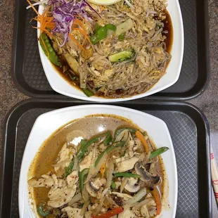 two plates of food on a table