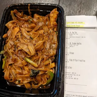 Drunken Noodles and my proof of purchase (receipt).