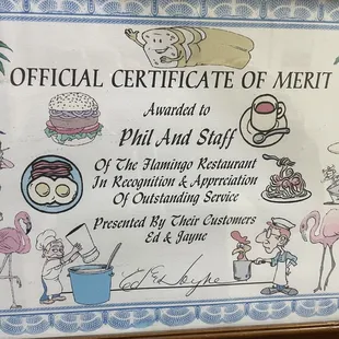 the official certificate of merit