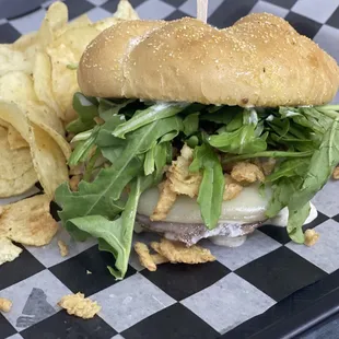 a sandwich and chips