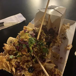 Candied bacon shrimp nachos