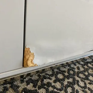 Cabinet door that houses the fridge.