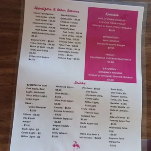 Back of menu on 8/20/22