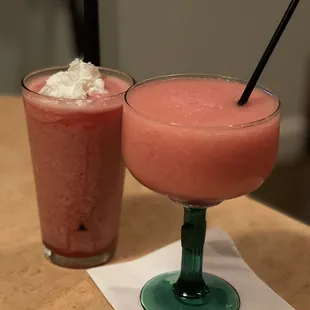 (L) Virgin Strawberry Daiquiri  (R) Strawberry Margarita
