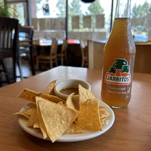 Chips and salsa, tamarind Jarritos