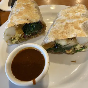 Veggie breakfast burrito with roasted chili salsa