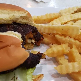 This is the veggie burger which is really just a black bean burger, but still tasty.