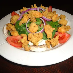 Spinach Salad with Fried Crawfish; Try it with our Hot Bacon Dressing!!