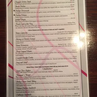Lunch menu back side