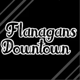 a black and white photo of the word flanagan&apos;s downtown