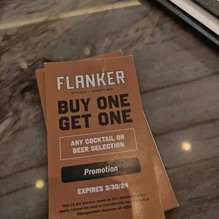 a ticket for a drink