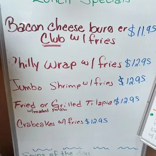 Lunch specials menu