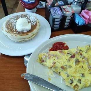 Protein omelette with a side of pancakes