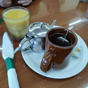 Orange juice and hot tea