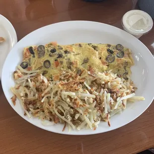 Greek omelet and hash browns