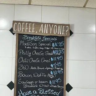 a menu on the wall