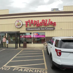 Outside of the building, view looking east.
