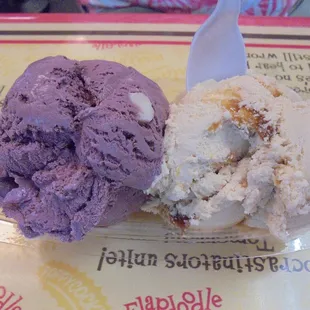 Two scoop boat - white chocolate raspberry &amp; salty caramel.